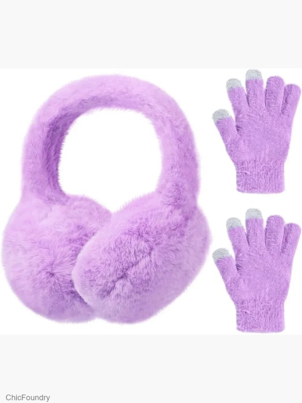 Kids Plush Earmuffs and Gloves Set Faux Fur Ear Warmers Winter Outdoor